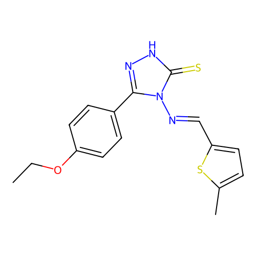 (E)-5-(4-ethoxyphenyl)-4-(((5-methylthiophen-2-yl)methylene)amino)-4H-1,2,4-triazole-3-thiol structure