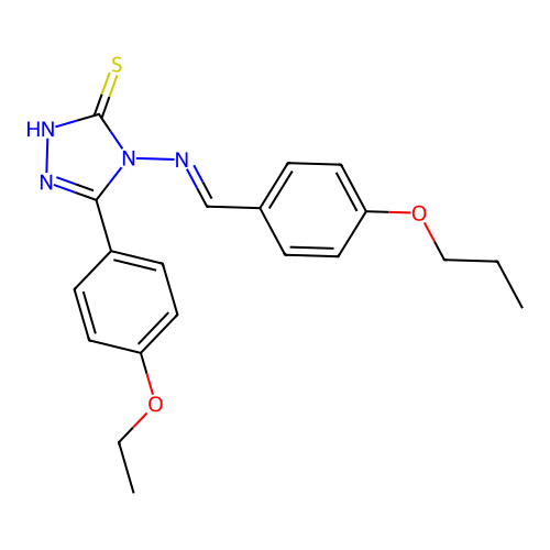 (E)-5-(4-ethoxyphenyl)-4-((4-propoxybenzylidene)amino)-4H-1,2,4-triazole-3-thiol structure