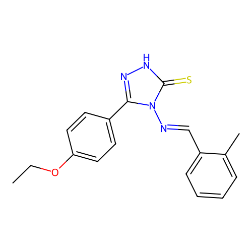 (E)-5-(4-ethoxyphenyl)-4-((2-methylbenzylidene)amino)-4H-1,2,4-triazole-3-thiol structure