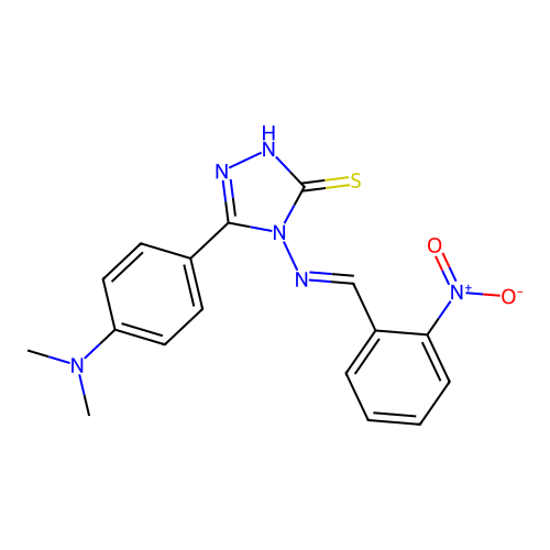 (E)-5-(4-(dimethylamino)phenyl)-4-((2-nitrobenzylidene)amino)-4H-1,2,4-triazole-3-thiol structure