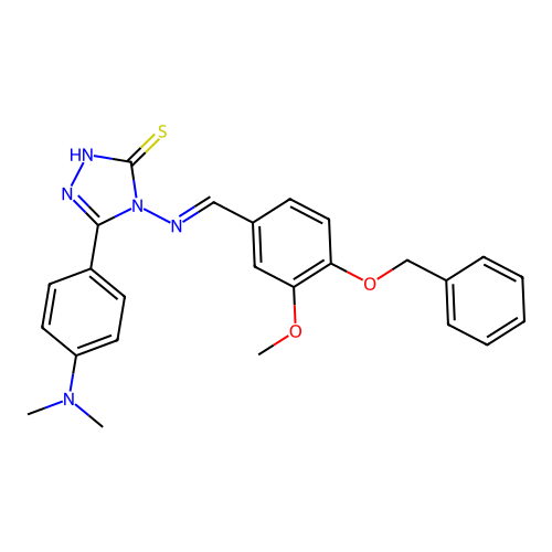 (E)-4-((4-(benzyloxy)-3-methoxybenzylidene)amino)-5-(4-(dimethylamino)phenyl)-4H-1,2,4-triazole-3-thiol structure