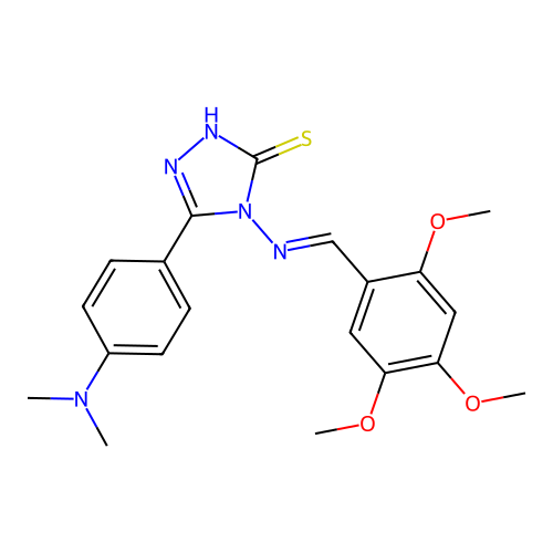 (E)-5-(4-(dimethylamino)phenyl)-4-((2,4,5-trimethoxybenzylidene)amino)-4H-1,2,4-triazole-3-thiol structure
