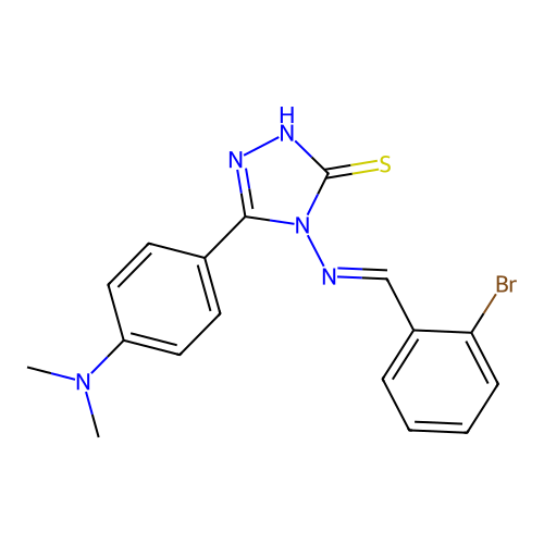 (E)-4-((2-bromobenzylidene)amino)-5-(4-(dimethylamino)phenyl)-4H-1,2,4-triazole-3-thiol structure