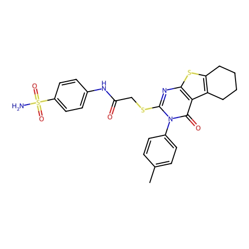 2-((4-oxo-3-(p-tolyl)-3,4,5,6,7,8-hexahydrobenzo[4,5]thieno[2,3-d]pyrimidin-2-yl)thio)-N-(4-sulfamoylphenyl)acetamide structure