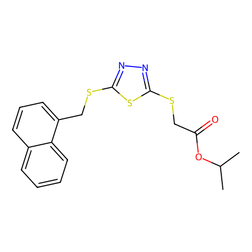 Isopropyl ((5-((1-naphthylmethyl)thio)-1,3,4-thiadiazol-2-YL)thio)acetate structure