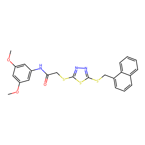 N-(3,5-dimethoxyphenyl)-2-({5-[(naphthalen-1-ylmethyl)sulfanyl]-1,3,4-thiadiazol-2-yl}sulfanyl)acetamide structure