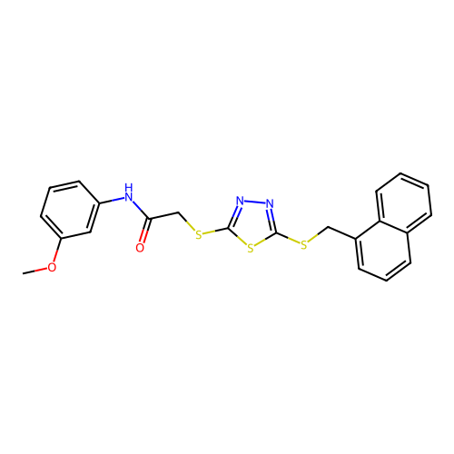 N-(3-methoxyphenyl)-2-[[5-(naphthalen-1-ylmethylsulfanyl)-1,3,4-thiadiazol-2-yl]sulfanyl]acetamide structure