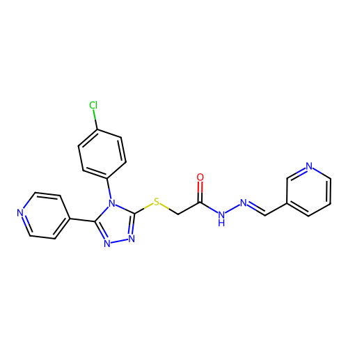 (E)-2-((4-(4-chlorophenyl)-5-(pyridin-4-yl)-4H-1,2,4-triazol-3-yl)thio)-N'-(pyridin-3-ylmethylene)acetohydrazide structure