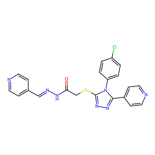 (E)-2-((4-(4-chlorophenyl)-5-(pyridin-4-yl)-4H-1,2,4-triazol-3-yl)thio)-N'-(pyridin-4-ylmethylene)acetohydrazide structure