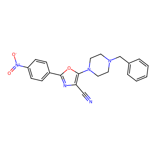 5-(4-Benzylpiperazin-1-yl)-2-(4-nitrophenyl)-1,3-oxazole-4-carbonitrile structure