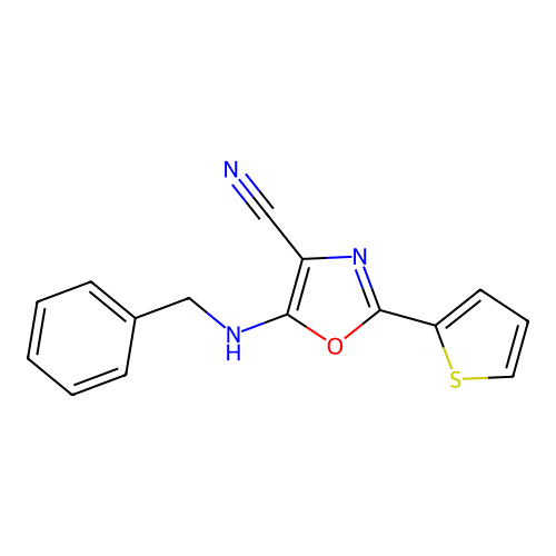 5-(Benzylamino)-2-(thiophen-2-yl)-1,3-oxazole-4-carbonitrile structure