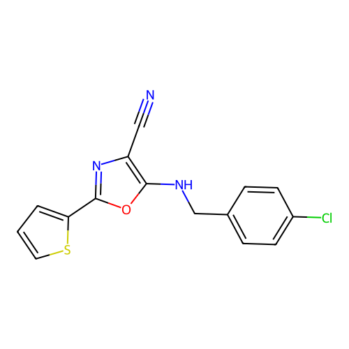 5-[(4-Chlorobenzyl)amino]-2-(thiophen-2-yl)-1,3-oxazole-4-carbonitrile structure