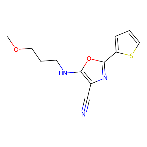 5-[(3-Methoxypropyl)amino]-2-(thiophen-2-yl)-1,3-oxazole-4-carbonitrile structure
