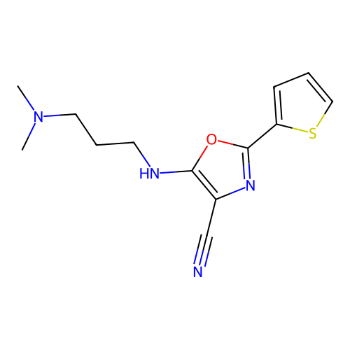 5-{[3-(Dimethylamino)propyl]amino}-2-(thiophen-2-yl)-1,3-oxazole-4-carbonitrile structure