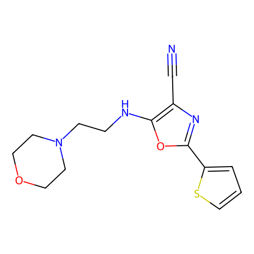 5-{[2-(Morpholin-4-yl)ethyl]amino}-2-(thiophen-2-yl)-1,3-oxazole-4-carbonitrile structure