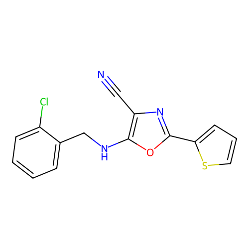 5-[(2-Chlorobenzyl)amino]-2-(thiophen-2-yl)-1,3-oxazole-4-carbonitrile structure