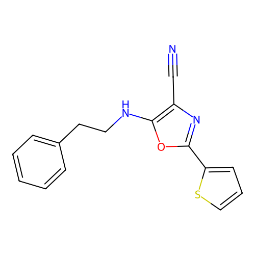 5-[(2-Phenylethyl)amino]-2-(thiophen-2-yl)-1,3-oxazole-4-carbonitrile structure