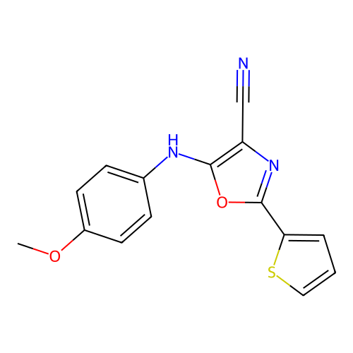 5-(4-Methoxyanilino)-2-thiophen-2-yl-1,3-oxazole-4-carbonitrile structure
