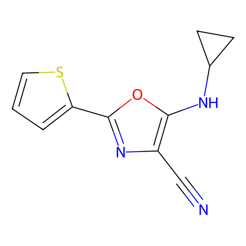 5-(Cyclopropylamino)-2-(thiophen-2-yl)-1,3-oxazole-4-carbonitrile structure