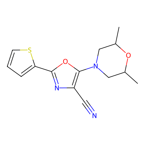 5-(2,6-Dimethylmorpholin-4-yl)-2-(thiophen-2-yl)-1,3-oxazole-4-carbonitrile structure