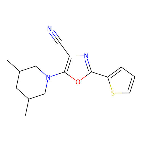 5-(3,5-Dimethylpiperidin-1-yl)-2-(thiophen-2-yl)-1,3-oxazole-4-carbonitrile structure