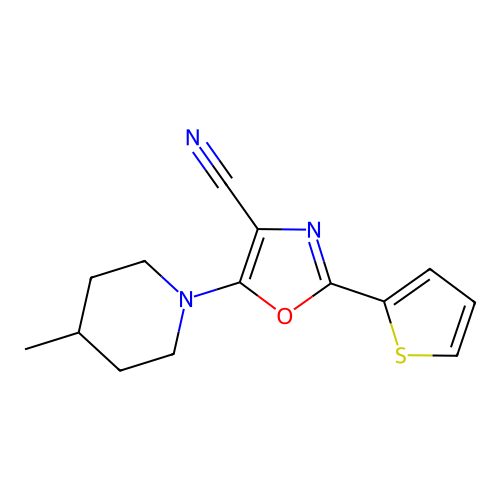 5-(4-Methylpiperidyl)-2-(2-thienyl)-1,3-oxazole-4-carbonitrile structure