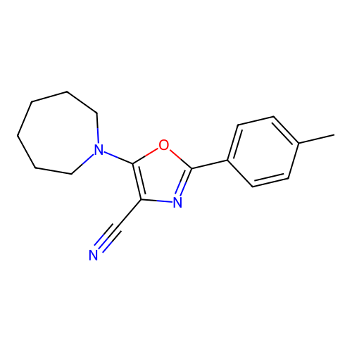 5-(Azepan-1-yl)-2-(4-methylphenyl)-1,3-oxazole-4-carbonitrile structure