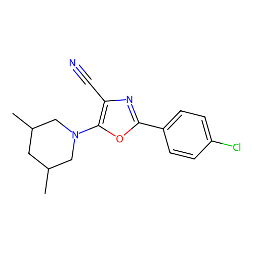 2-(4-Chlorophenyl)-5-(3,5-dimethylpiperidin-1-yl)-1,3-oxazole-4-carbonitrile structure