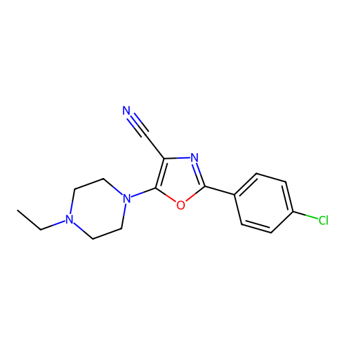 2-(4-Chlorophenyl)-5-(4-ethylpiperazin-1-yl)-1,3-oxazole-4-carbonitrile structure
