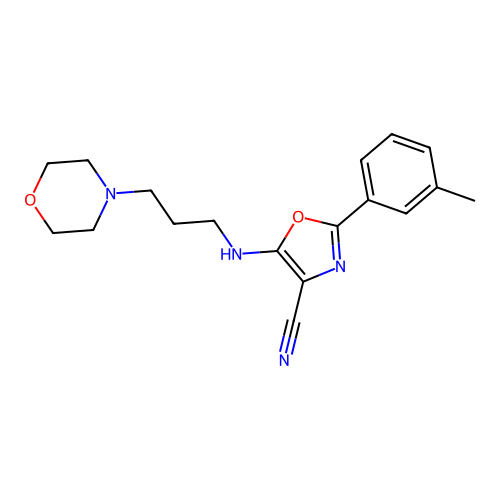 2-(3-methylphenyl)-5-(3-morpholin-4-ylpropylamino)-1,3-oxazole-4-carbonitrile structure