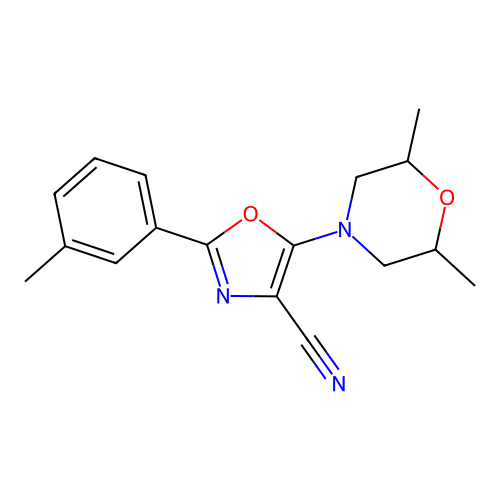 5-(2,6-Dimethylmorpholin-4-yl)-2-(3-methylphenyl)-1,3-oxazole-4-carbonitrile structure