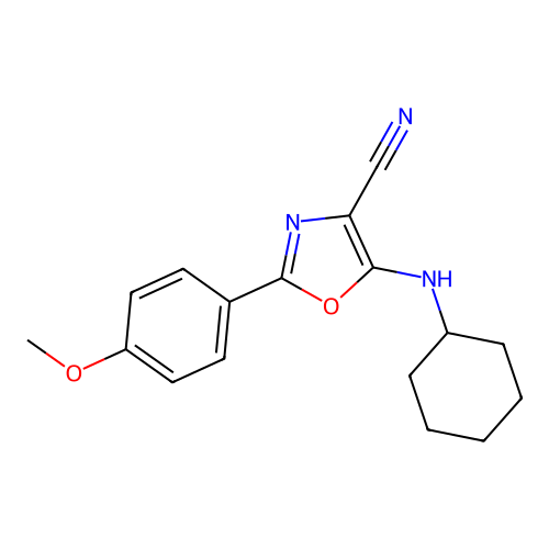 5-(Cyclohexylamino)-2-(4-methoxyphenyl)-1,3-oxazole-4-carbonitrile structure