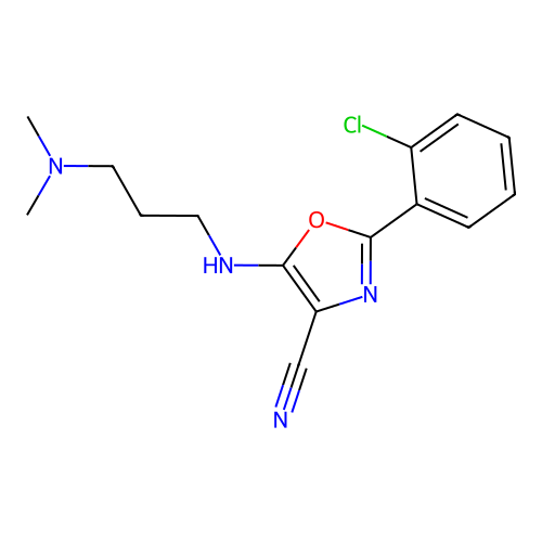 2-(2-Chlorophenyl)-5-{[3-(dimethylamino)propyl]amino}-1,3-oxazole-4-carbonitrile structure