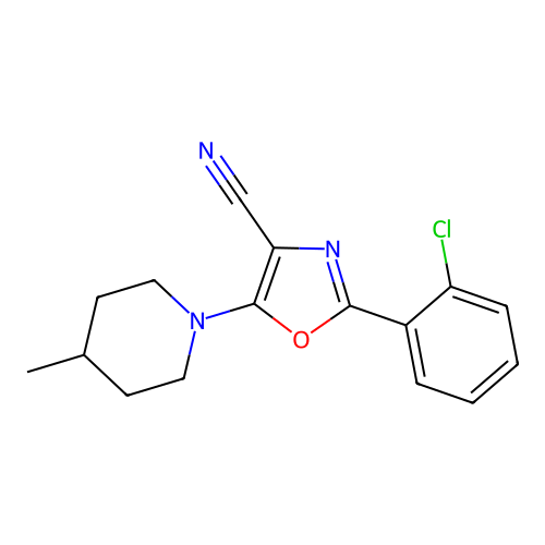 2-(2-Chlorophenyl)-5-(4-methylpiperidin-1-yl)-1,3-oxazole-4-carbonitrile structure
