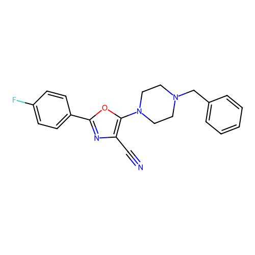 5-(4-Benzylpiperazin-1-yl)-2-(4-fluorophenyl)-1,3-oxazole-4-carbonitrile structure