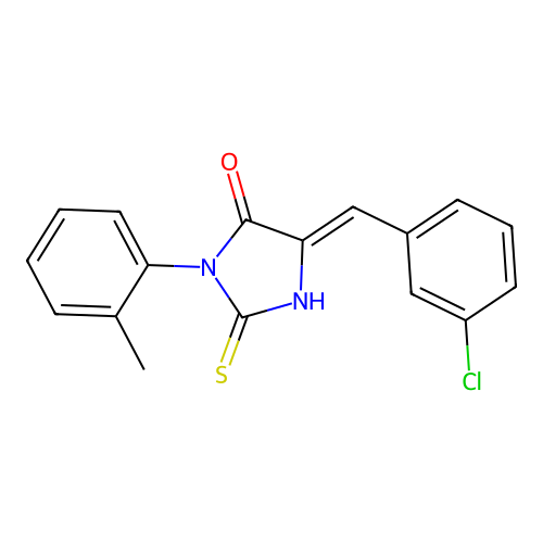 4-Imidazolidinone, 5-((3-chlorophenyl)methylene)-3-(2-methylphenyl)-2-thioxo- structure