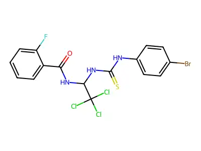 N-[1-[(4-bromophenyl)carbamothioylamino]-2,2,2-trichloroethyl]-2-fluorobenzamide structure