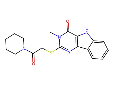 3-methyl-2-((2-oxo-2-(piperidin-1-yl)ethyl)thio)-3H-pyrimido[5,4-b]indol-4(5H)-one structure