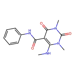 1,3-dimethyl-4-(methylamino)-2,6-dioxo-N-phenylpyrimidine-5-carboxamide structure