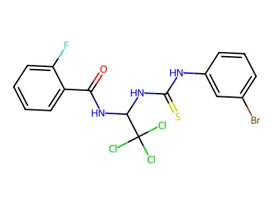 N-[1-[(3-bromophenyl)carbamothioylamino]-2,2,2-trichloroethyl]-2-fluorobenzamide structure