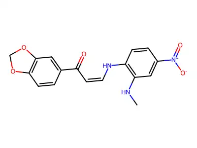 (Z)-1-(1,3-benzodioxol-5-yl)-3-[2-(methylamino)-4-nitroanilino]prop-2-en-1-one structure