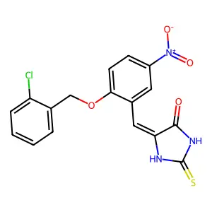 (Z)-5-(2-((2-chlorobenzyl)oxy)-5-nitrobenzylidene)-2-thioxoimidazolidin-4-one structure