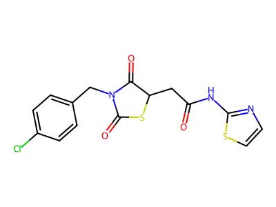 2-[3-(4-Chloro-benzyl)-2,4-dioxo-thiazolidin-5-yl]-N-thiazol-2-yl-acetamide structure