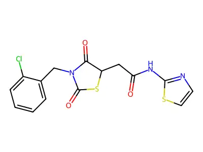2-[3-(2-Chloro-benzyl)-2,4-dioxo-thiazolidin-5-yl]-N-thiazol-2-yl-acetamide structure