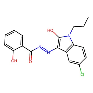 N-[(5-chloro-2-oxo-1-propylbenzo[d]azolin-3-ylidene)azamethyl](2-hydroxyphenyl)carboxamide structure