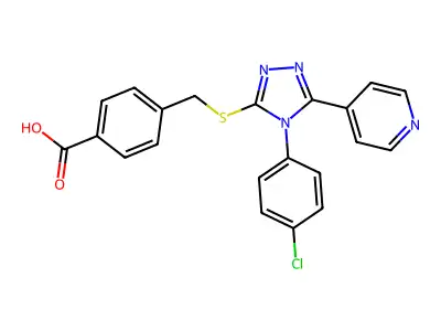 4-({[4-(4-chlorophenyl)-5-(4-pyridinyl)-4H-1,2,4-triazol-3-yl]thio}methyl)benzoic acid structure