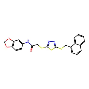 N-(1,3-benzodioxol-5-yl)-2-({5-[(naphthalen-1-ylmethyl)sulfanyl]-1,3,4-thiadiazol-2-yl}sulfanyl)acetamide structure