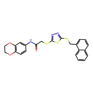N-(2,3-dihydro-1,4-benzodioxin-6-yl)-2-({5-[(naphthalen-1-ylmethyl)sulfanyl]-1,3,4-thiadiazol-2-yl}sulfanyl)acetamide structure