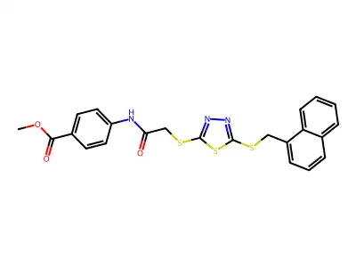 methyl 4-{[({5-[(1-naphthylmethyl)sulfanyl]-1,3,4-thiadiazol-2-yl}sulfanyl)acetyl]amino}benzoate structure
