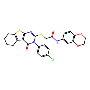 2-{[3-(4-chlorophenyl)-4-oxo-3,4,5,6,7,8-hexahydro[1]benzothieno[2,3-d]pyrimidin-2-yl]sulfanyl}-N-(2,3-dihydro-1,4-benzodioxin-6-yl)acetamide structure